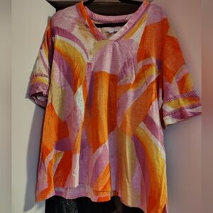 Chico's Multicolor Abstract Linen Top